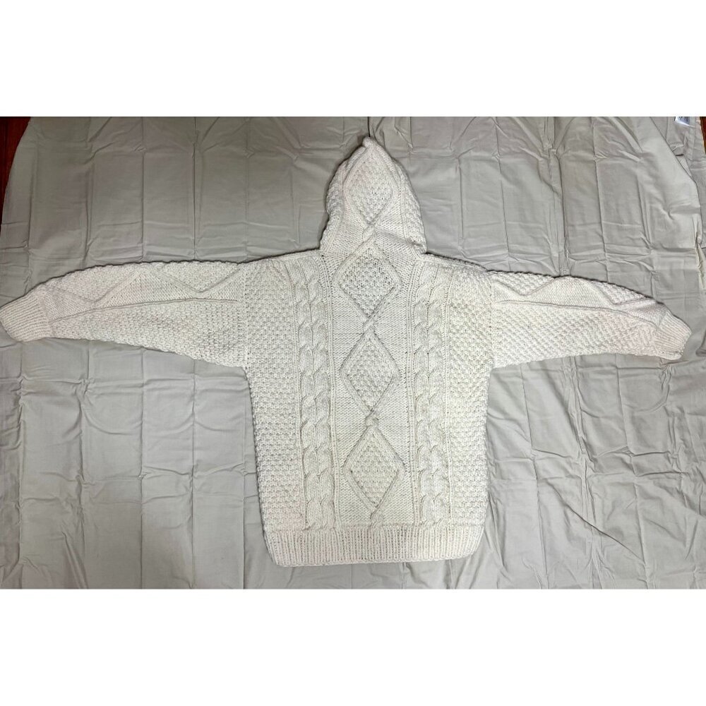 Native Knit Women's Medium Hand-Knit Wool Cable Knit Hooded Sweater Cardigan Wit - Picture 8 of 10